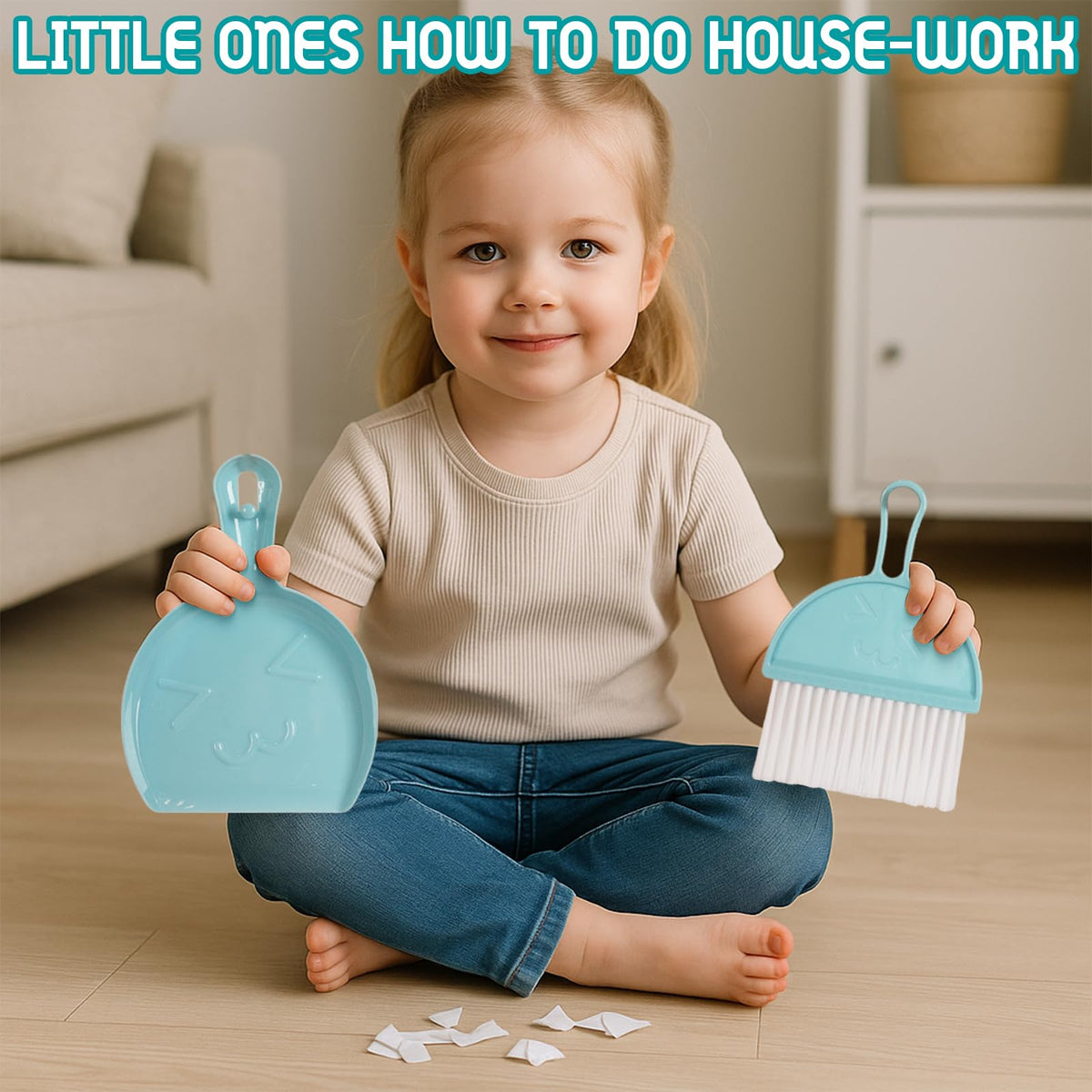 WoodenEdu cleaning set brush in blue for scrubbing actions