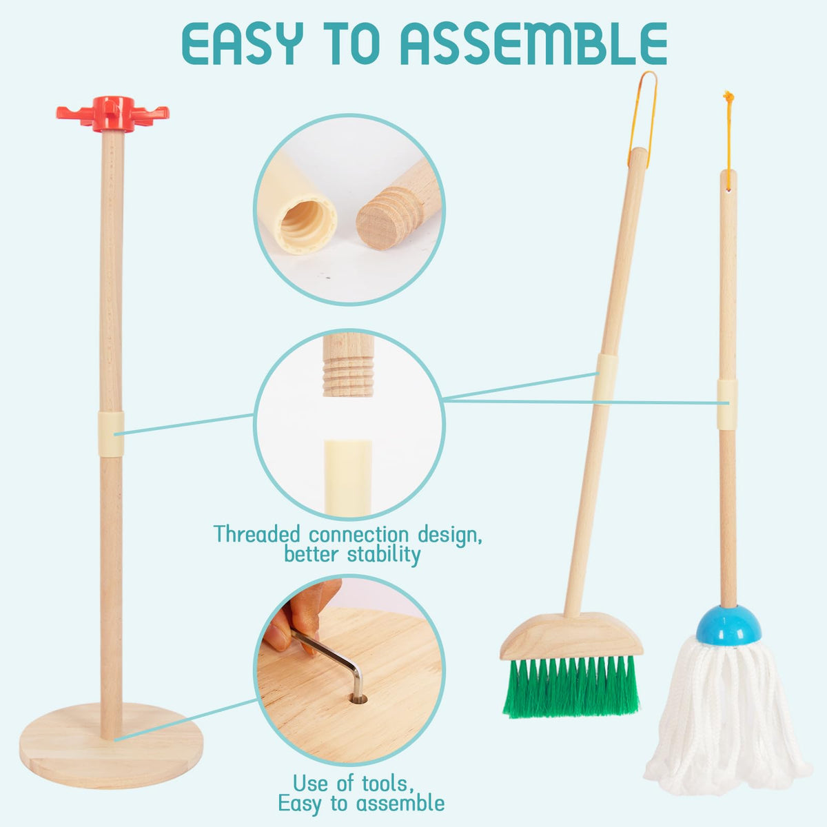 WoodenEdu cleaning set duster in blue for imaginative tidying