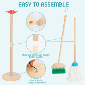 WoodenEdu cleaning set duster in blue for imaginative tidying