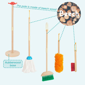 WoodenEdu cleaning set dustpan in blue for pretend mess cleanup