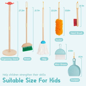 WoodenEdu cleaning set mop in blue for realistic play