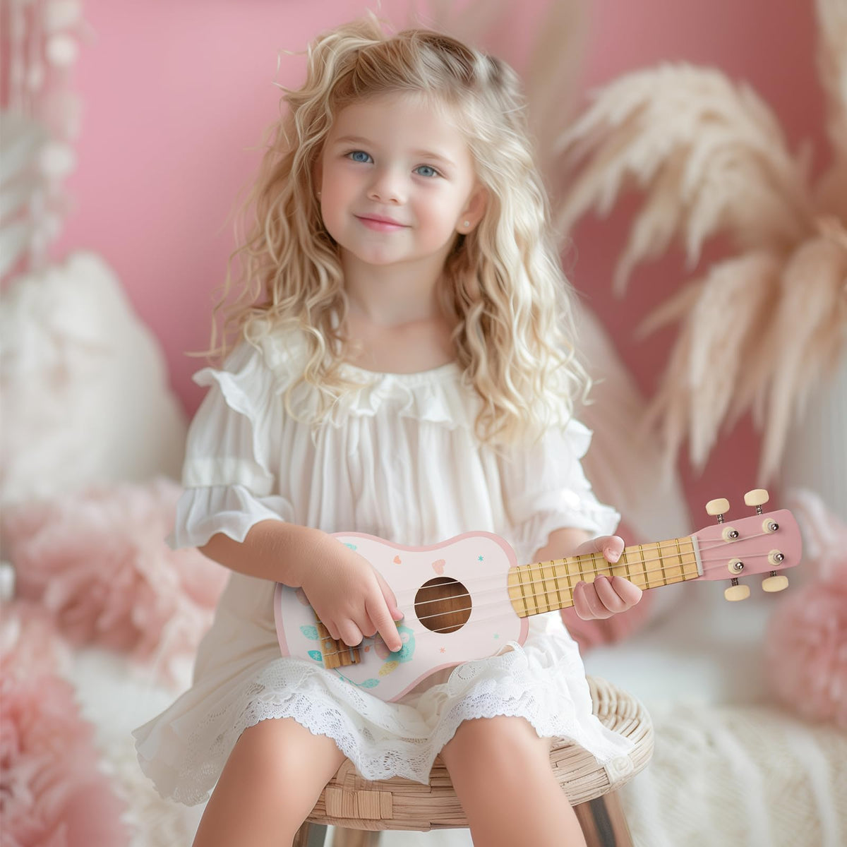 WoodenEdu Kids Guitar pink clapper; bright sensory toy perfect for group jams.