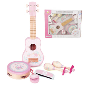 WoodenEdu Kids Guitar pink harmonica; compact wind instrument for sound exploration.