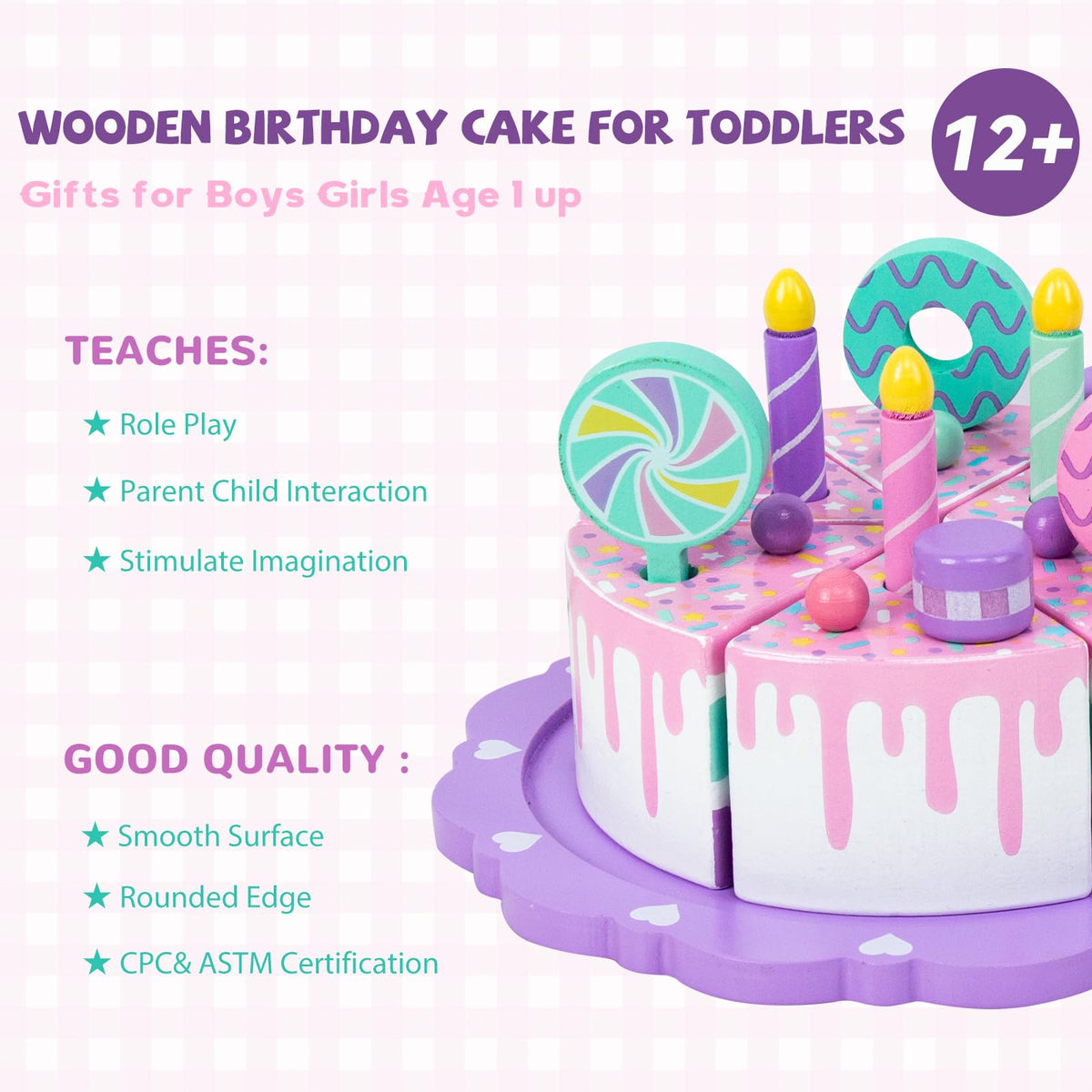 WoodenEdu number cakes set supports basic counting through pretend slicing