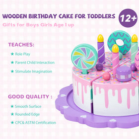 WoodenEdu number cakes set supports basic counting through pretend slicing