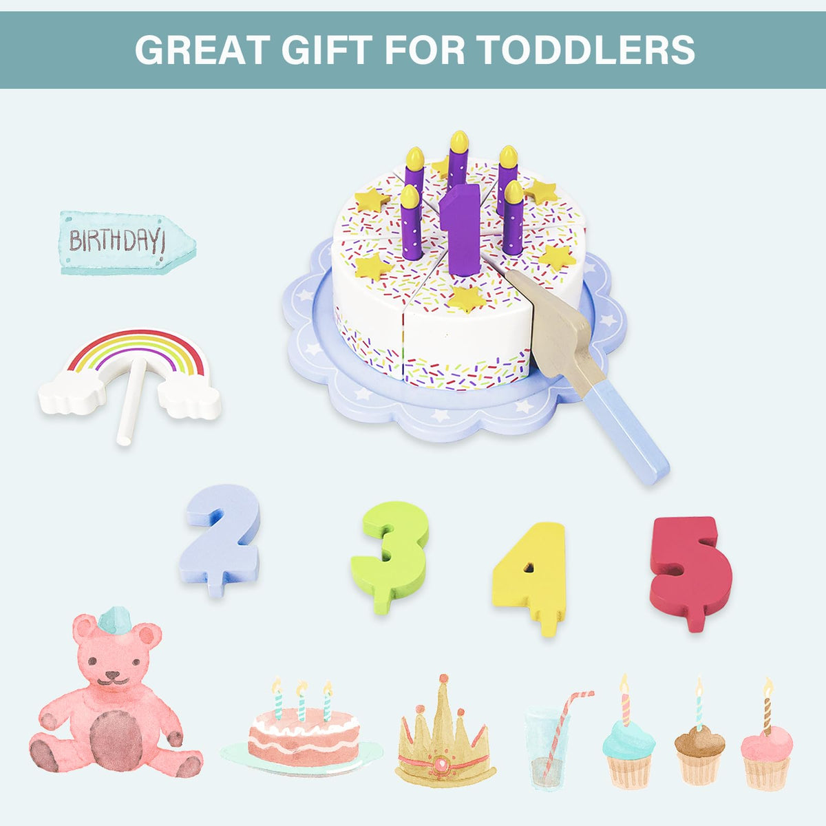 WoodenEdu tray and cake pieces arranged for easy assembly play.