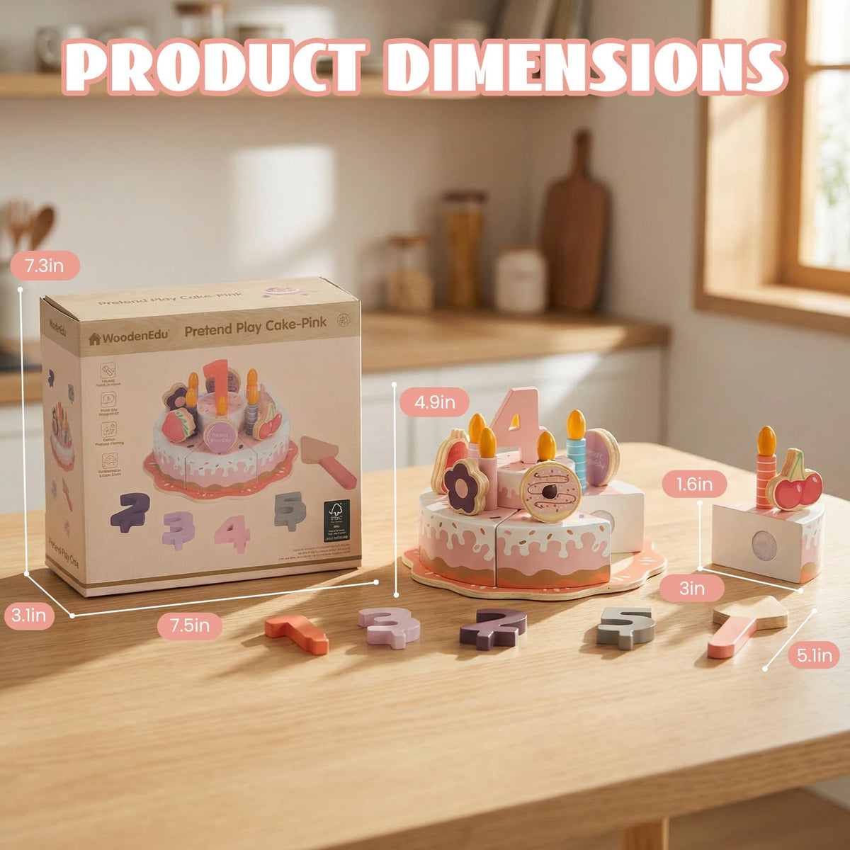 WoodenEdu wooden cake tray to organize play kitchen activities