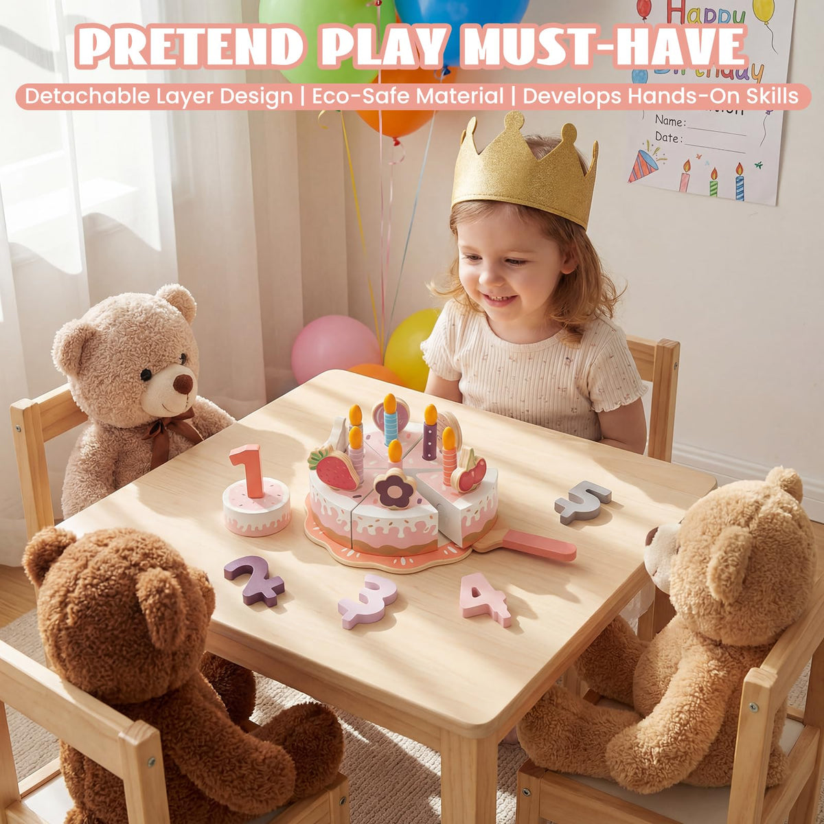 WoodenEdu wooden knife kit with tray supports safe pretend cooking