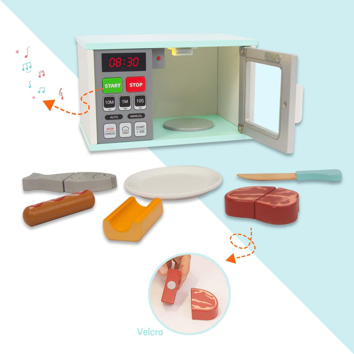 WOODENFUN learning toy promotes hand-eye coordination during pretend cooking