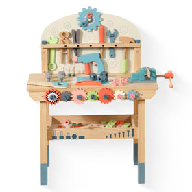WOODENFUN power tool workbench for kids encourages imaginative play and fine motor skills.