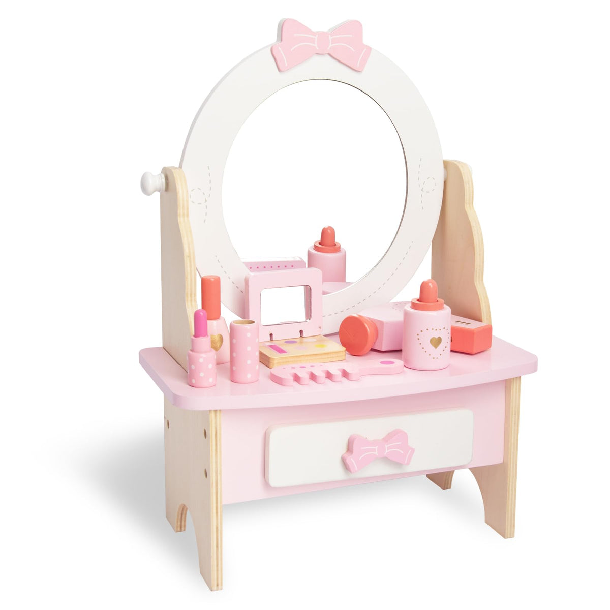 WOODENFUN vanity set with 360° mirror encourages imaginative makeup play