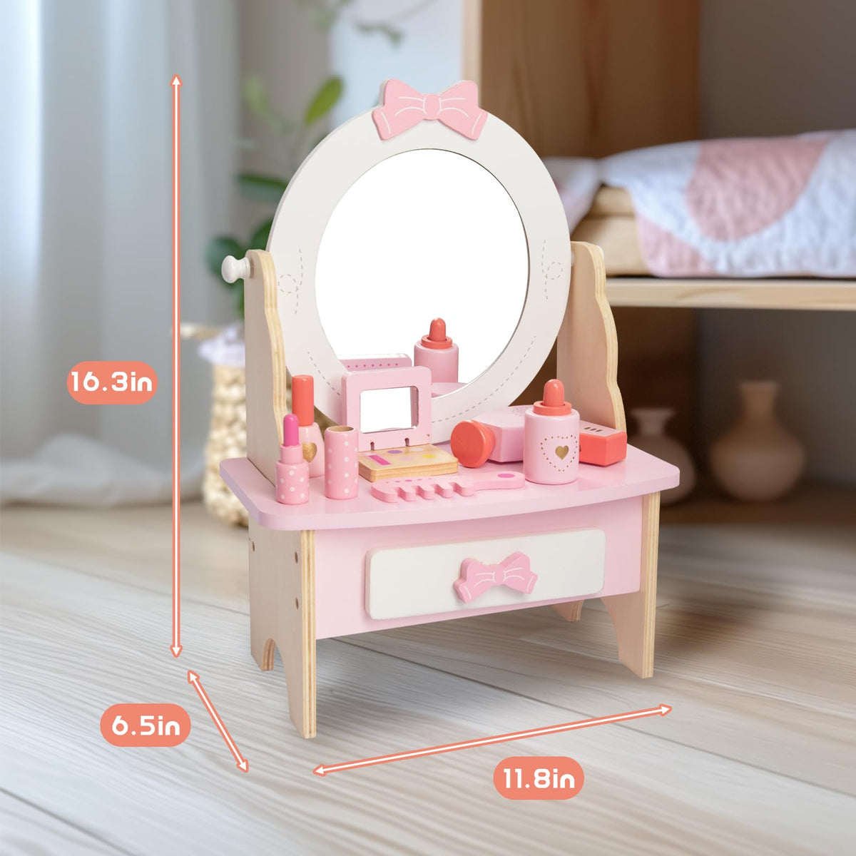 WOODENFUN wooden dresser with storage drawer keeps accessories organized
