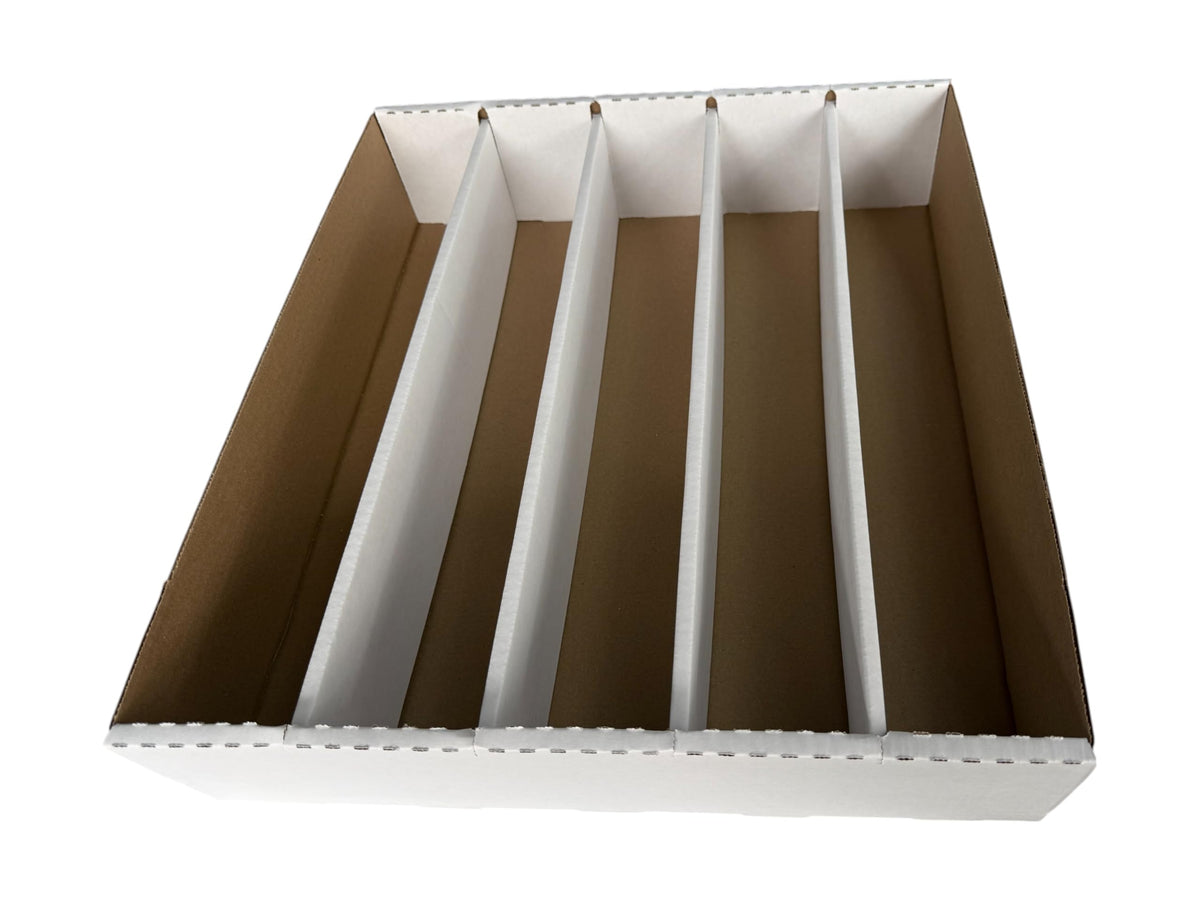 Woodhaven 5000-count card storage box side view highlights slim, stackable profile.