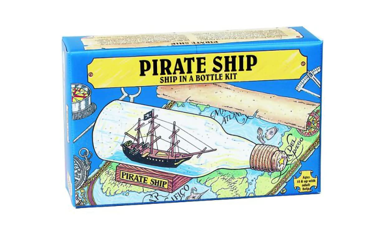 WOODKRAFTERS pirate ship kit parts laid out for a meticulous, rewarding build