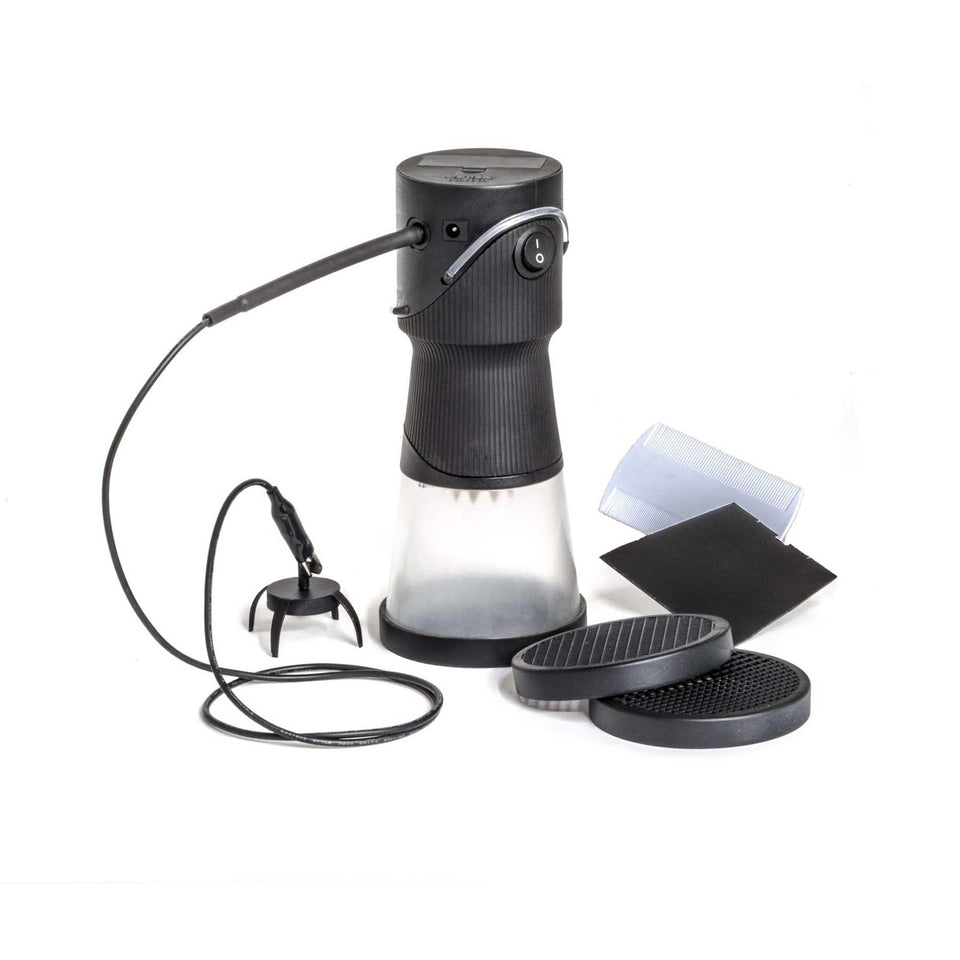 Woodland Scenics FS639 Static King Black with clear hopper for precise static grass application.