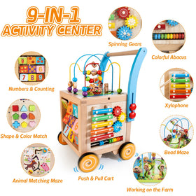 WOODMAM 9-in-1 activity cube on display highlights varied learning stations.