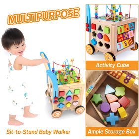 WOODMAM baby xylophone feature adds musical play for auditory exploration.