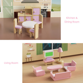 WOODMAM dollhouse chair set, sturdy wooden seats for cozy family scenes.