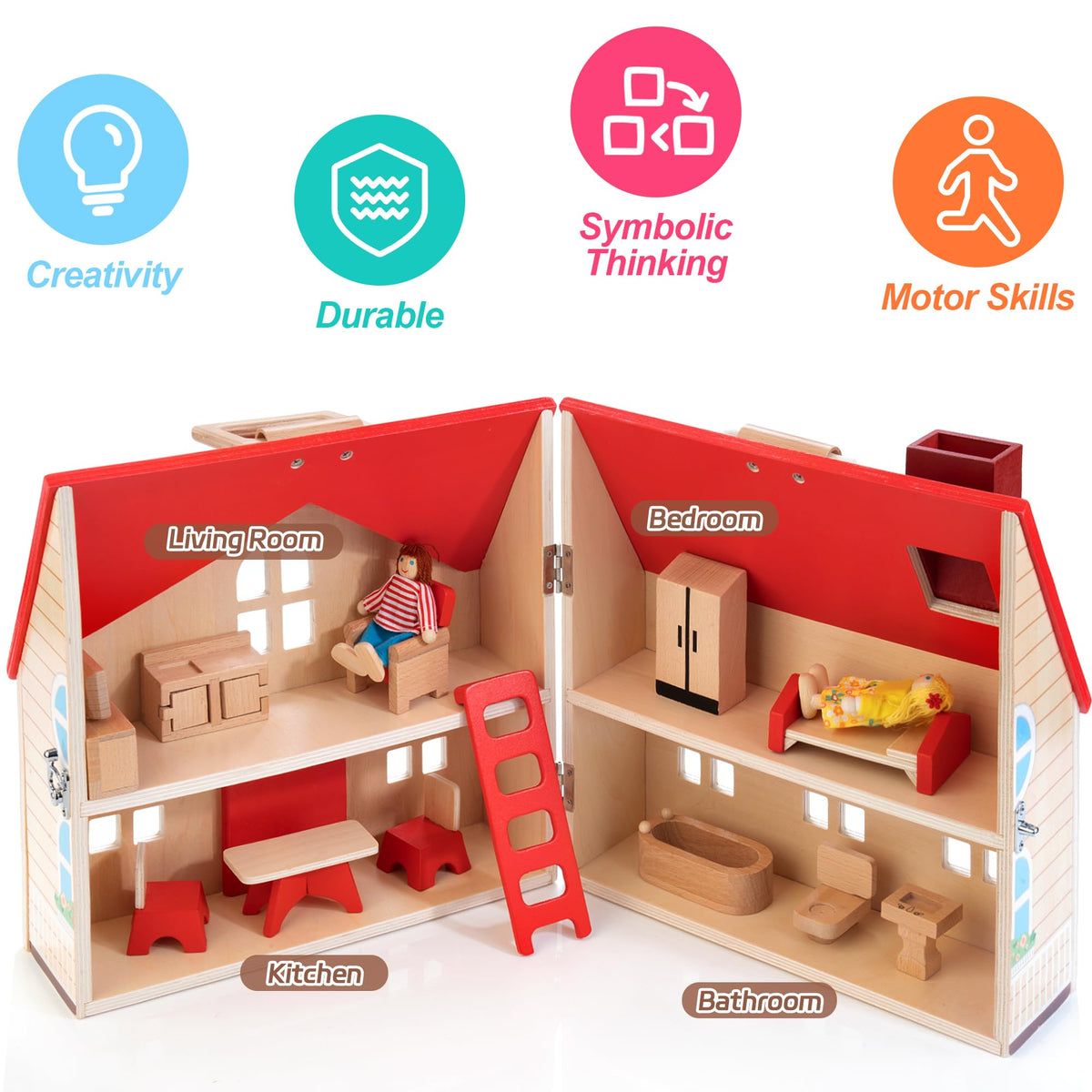 WOODMAM dollhouse furniture set with 13 pieces for realistic scenes