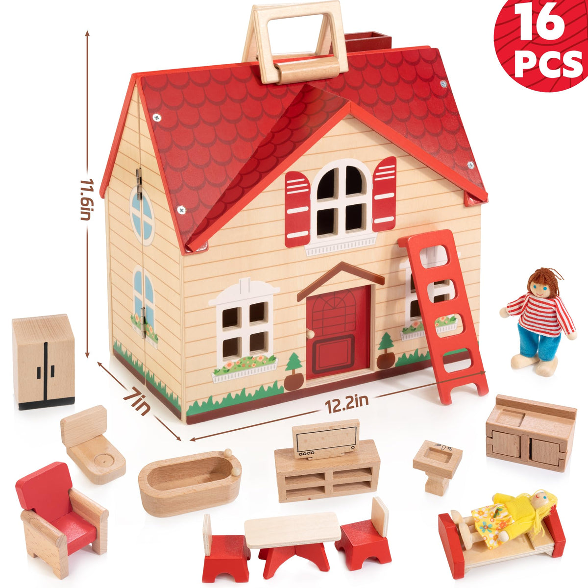 WOODMAM dollhouse working door adds interactive entry for kids