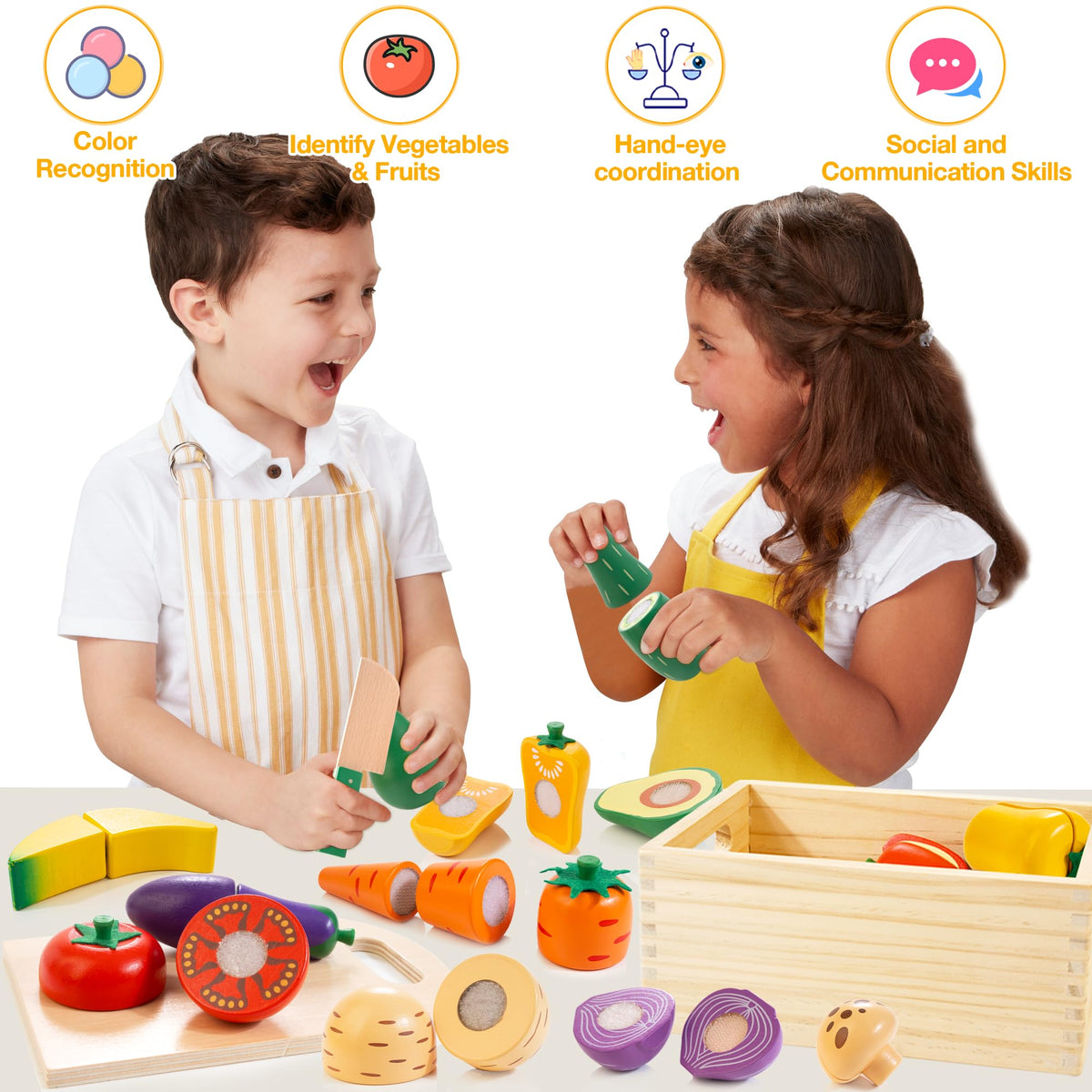 WOODMAM natural wood construction with non-toxic paints for safe pretend dining