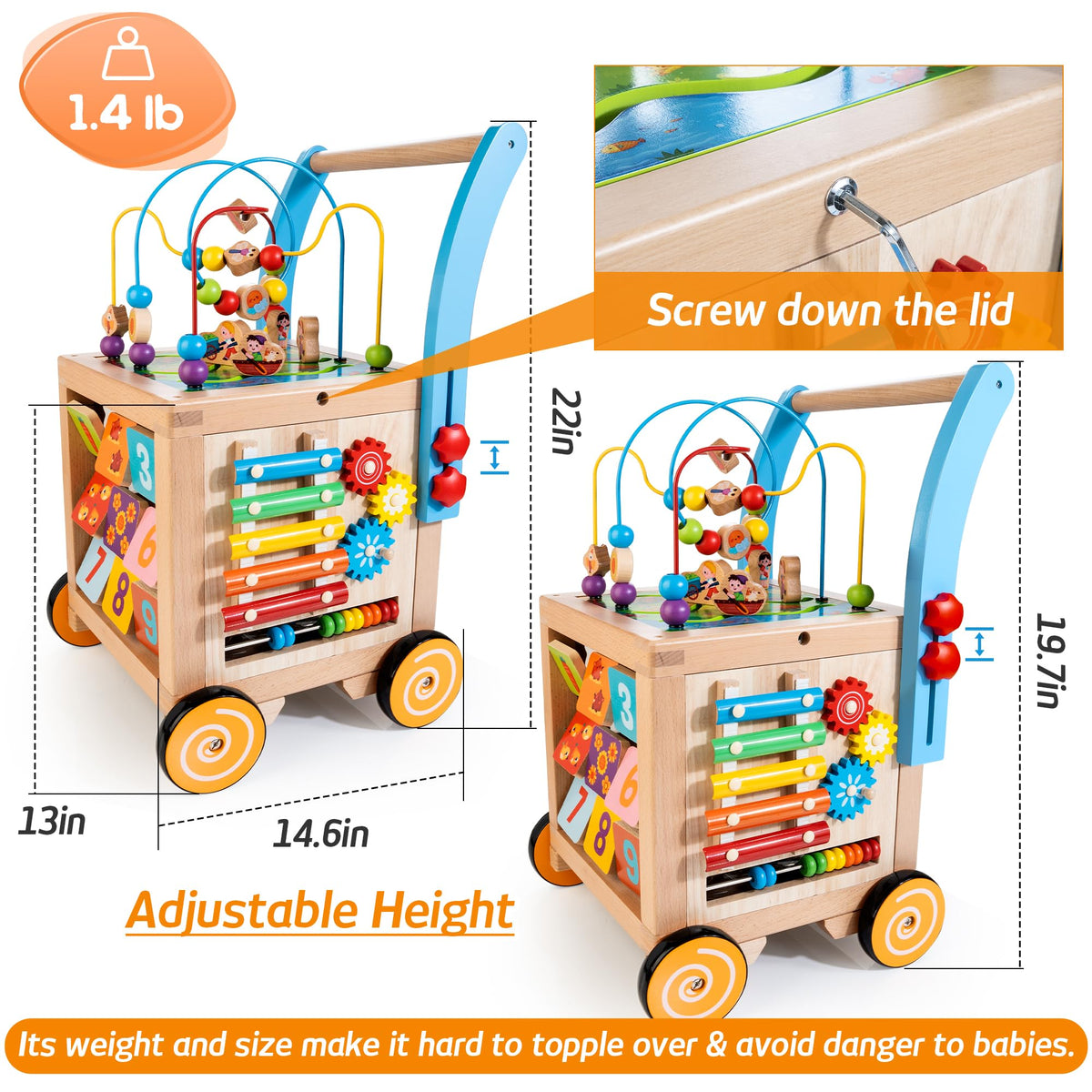 WOODMAM wooden walker makes a thoughtful first-birthday gift for curious toddlers.