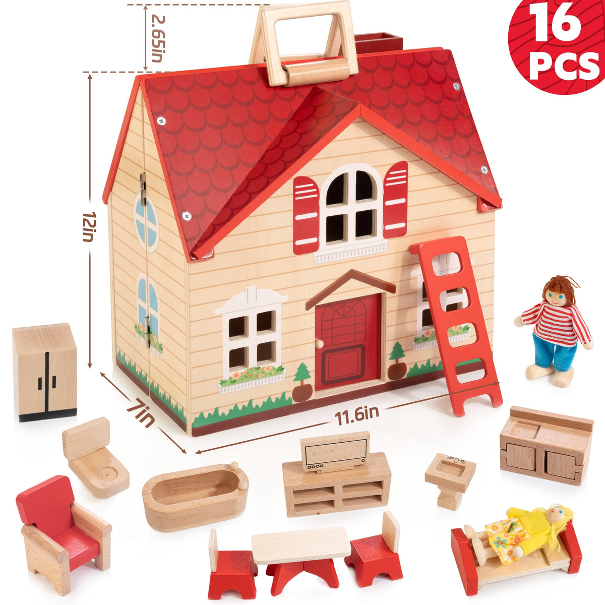 WOODMAM foldable dollhouse storage keeps accessories neatly inside for mess-free cleanup