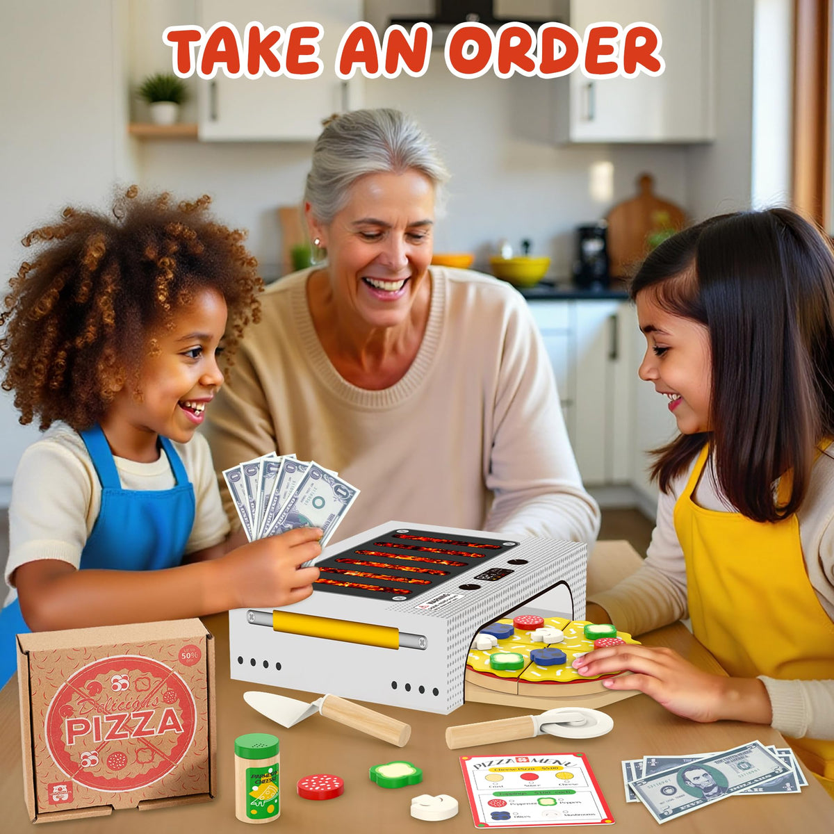 Woodmam gift-ready pizza toy set ideal for birthdays and holidays