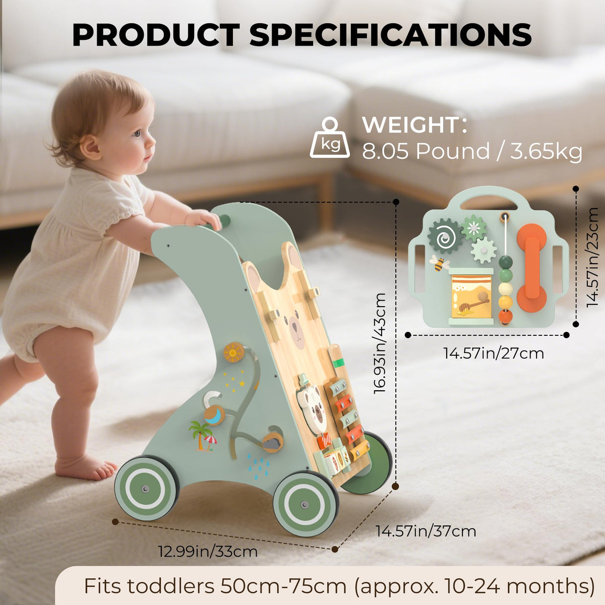 WOODMAM height adjustable walker fits toddlers 50–75 cm