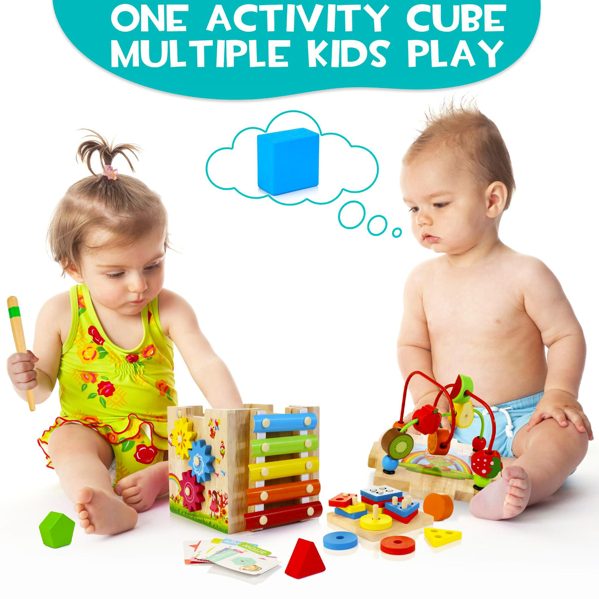 WOODMAM HELLOWOOD abacus on cube introduces counting and patterns.
