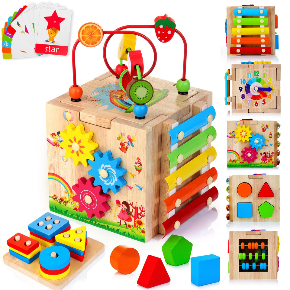 WOODMAM HELLOWOOD bead maze enhances fine motor skills and color recognition.