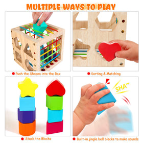 WOODMAM HELLOWOOD soft rubber bands and holes for safe, tactile shape insertion.