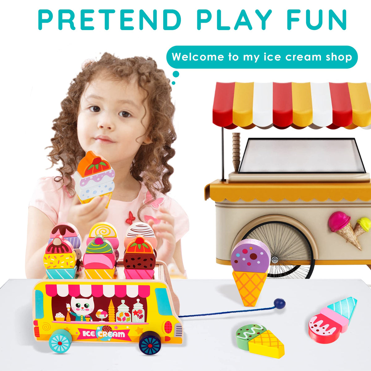 WOODMAM HelloWood wheels and pull string support active, on-the-go pretend play.