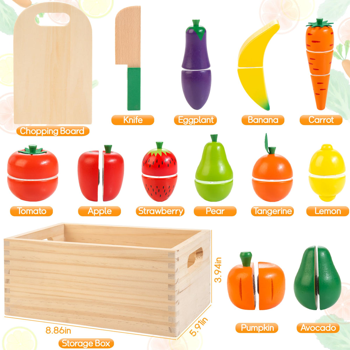 WOODMAM interlocking fruits and vegetables for sensorily satisfying cuts