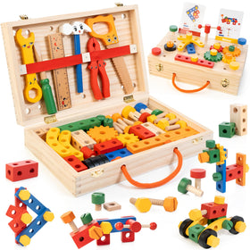 WOODMAM Kids Tool Set with box and accessories supports creative play and fine motor skills.