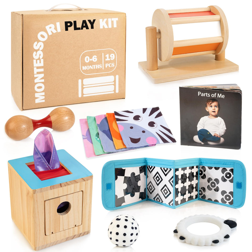 WOODMAM Montessori spinning drum engages infant senses through motion and sound.