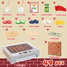Woodmam illustrated pizza menu with prices supports early math through ordering