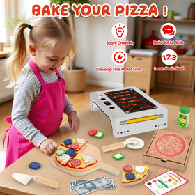 Woodmam pizza slices detachable for interactive assembly and serving pretend meals