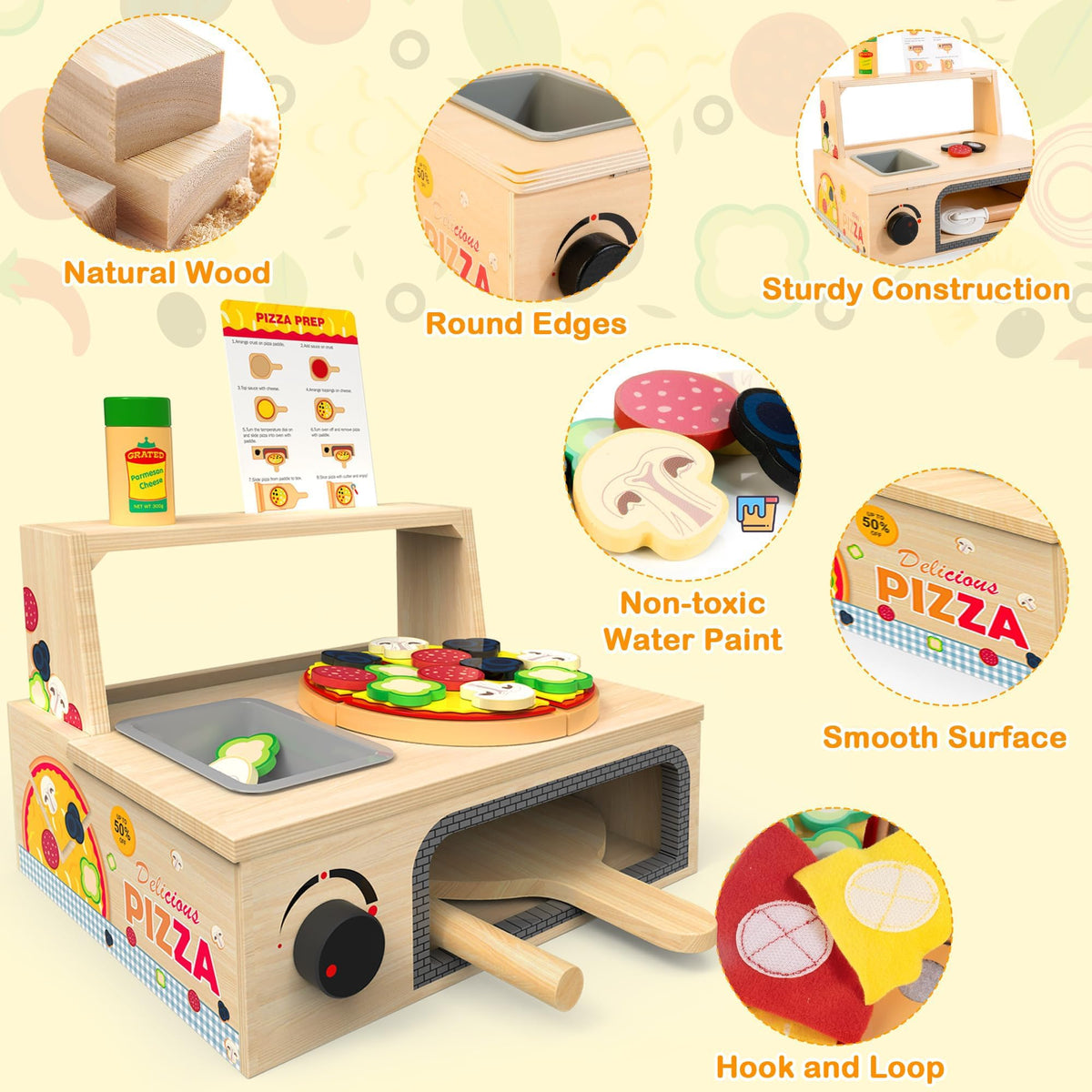 WOODMAM pizza toy kitchen accessories for a complete pretend setup