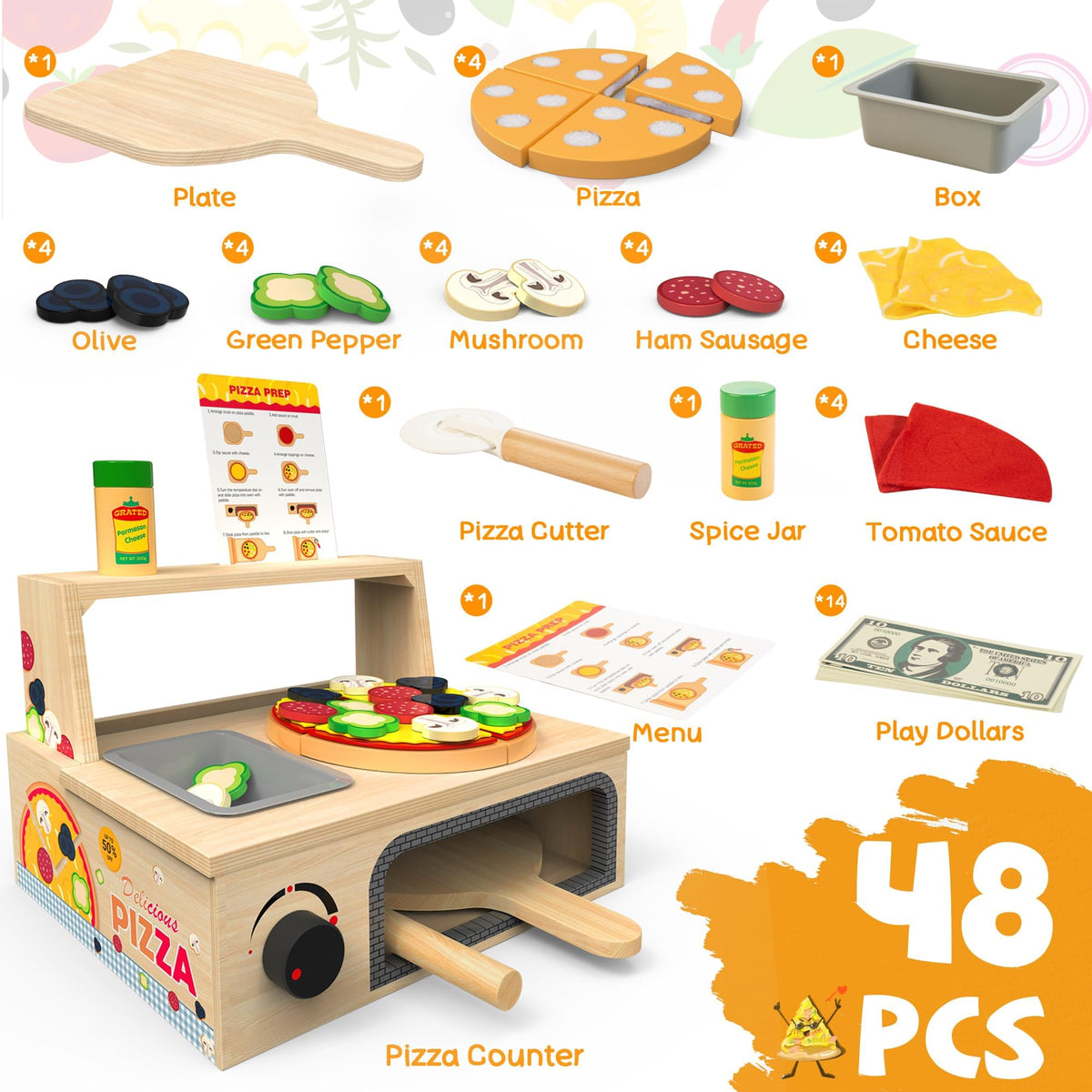 WOODMAM pizza toy slices-detachable for creative serving play