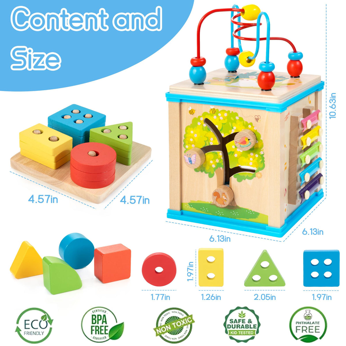 WOODMAM rotating gears demonstrate cause-and-effect through tactile rotation.