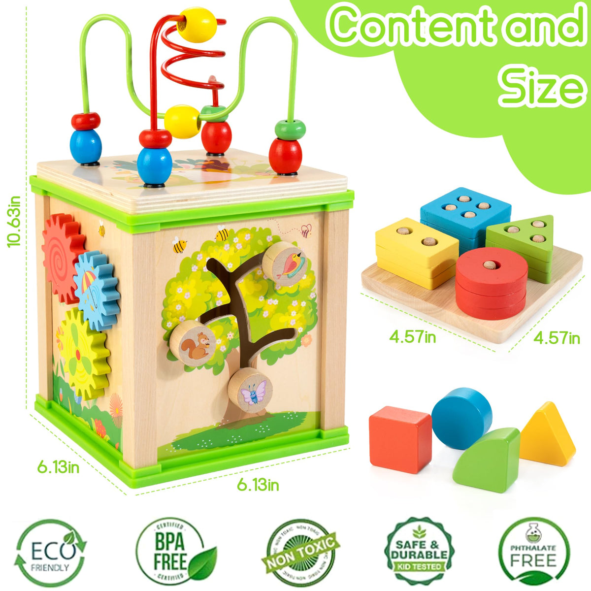 Woodmam shape sorter promotes pattern recognition and matching