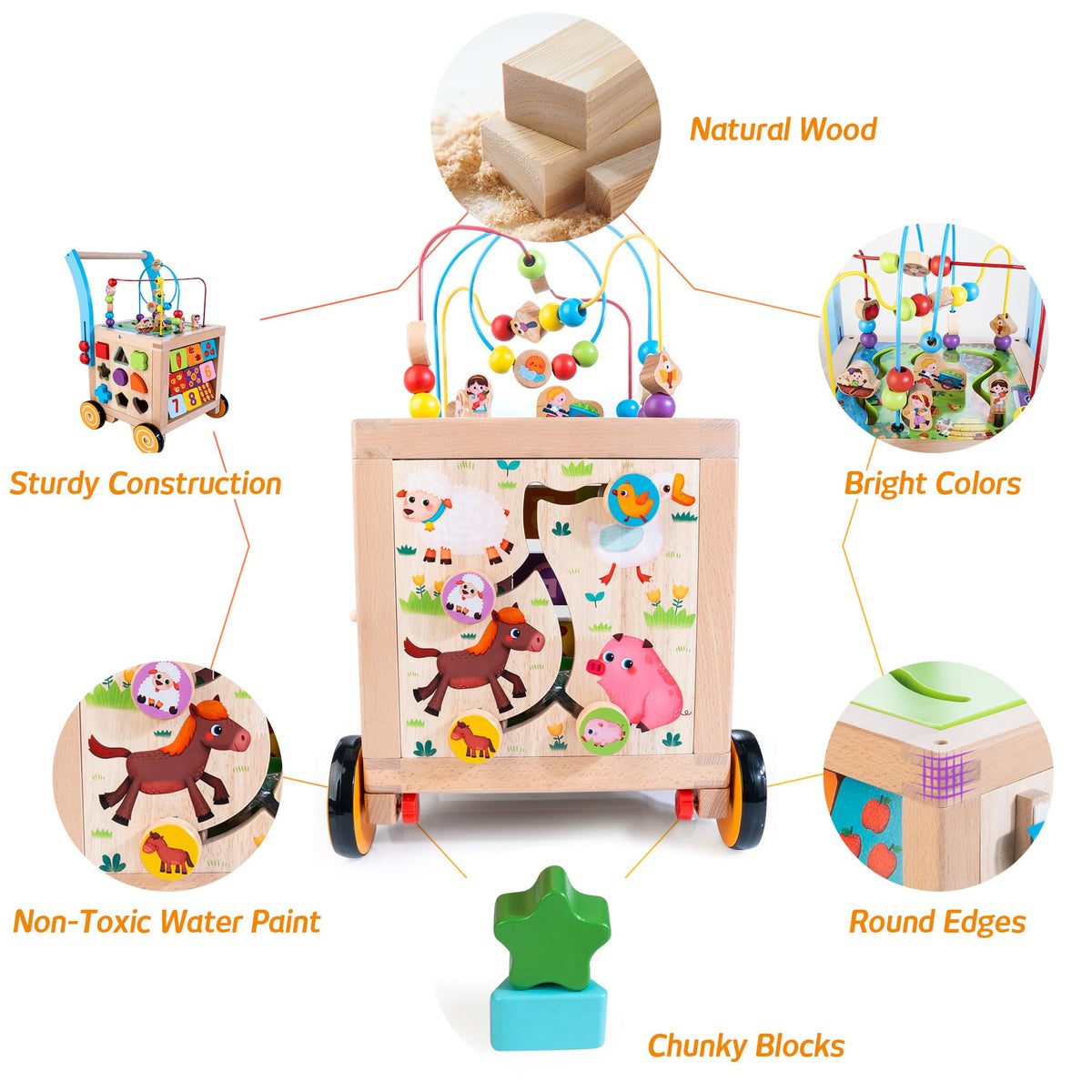 WOODMAM side-profile of walker with wheels, ready for playful push-and-learn sessions.