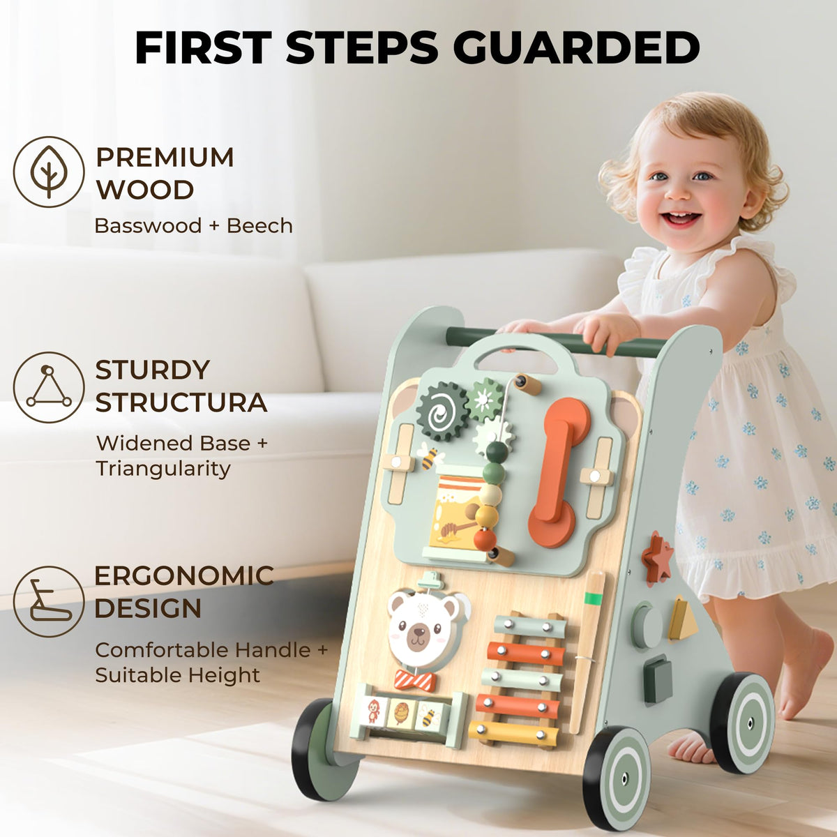 WOODMAM smooth rubber wheels glide quietly and protect floors