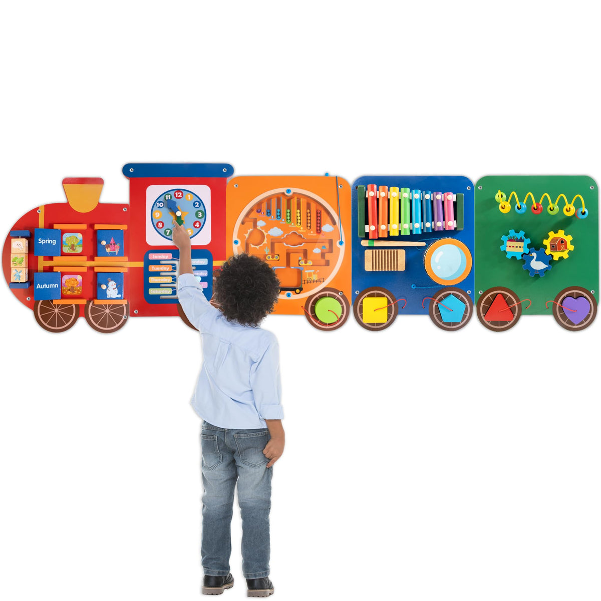 WOODMAM Train Activity Wall Panel for collaborative play and sensory exploration