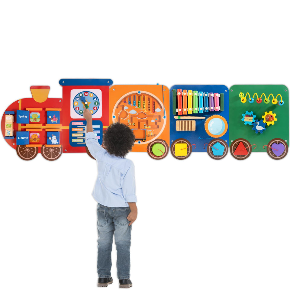 WOODMAM Train Activity Wall Panel for collaborative play and sensory exploration