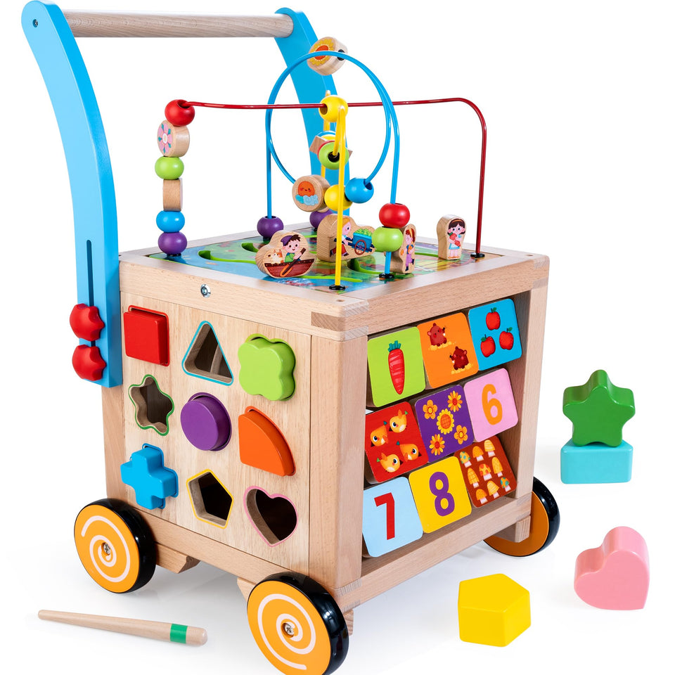 WOODMAM wooden baby walker assembly view shows sturdy frame and safe design for learning.
