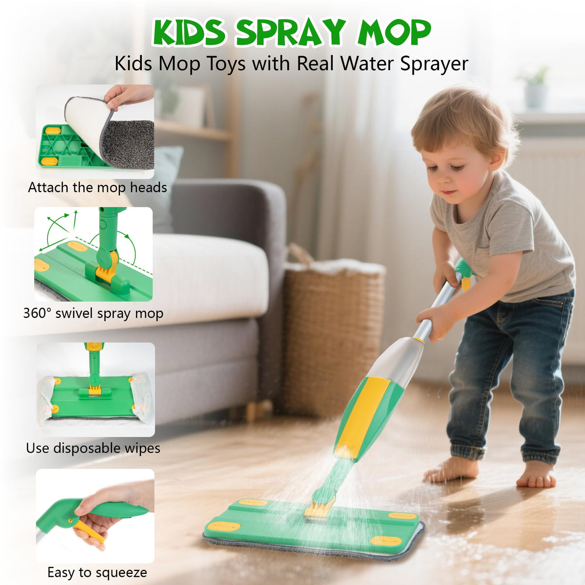 Woodmam wooden broom and mop suitable for small hands