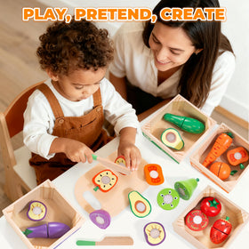 WOODMAM chopping board used for interactive kitchen role play and organization.