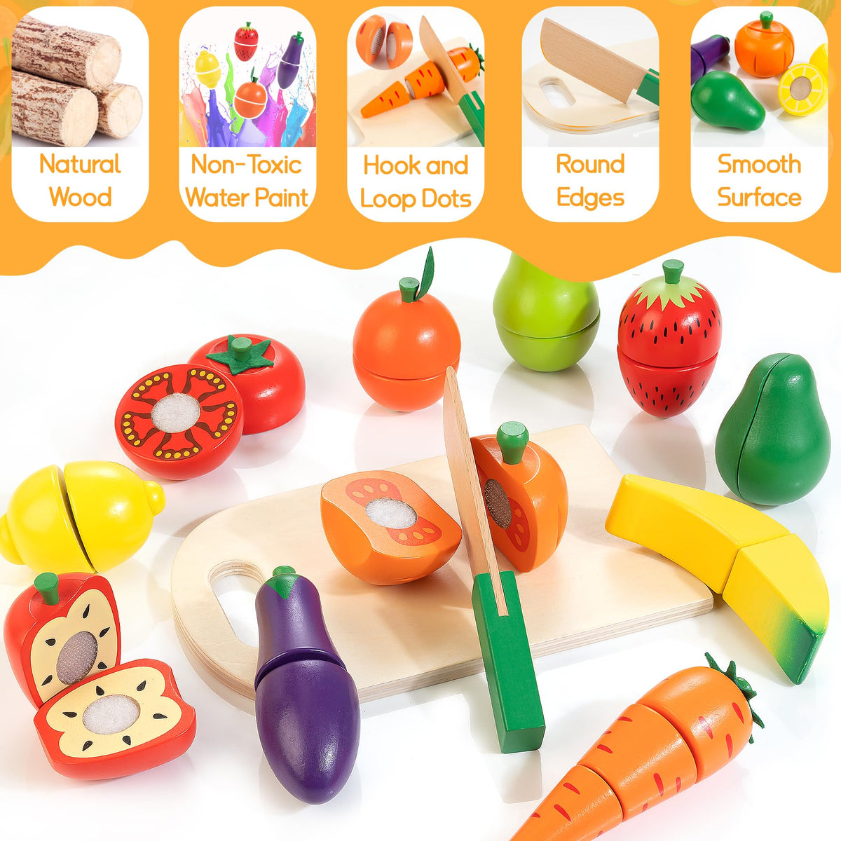 WOODMAM wooden cutting knife for safe, realistic slicing pretend play